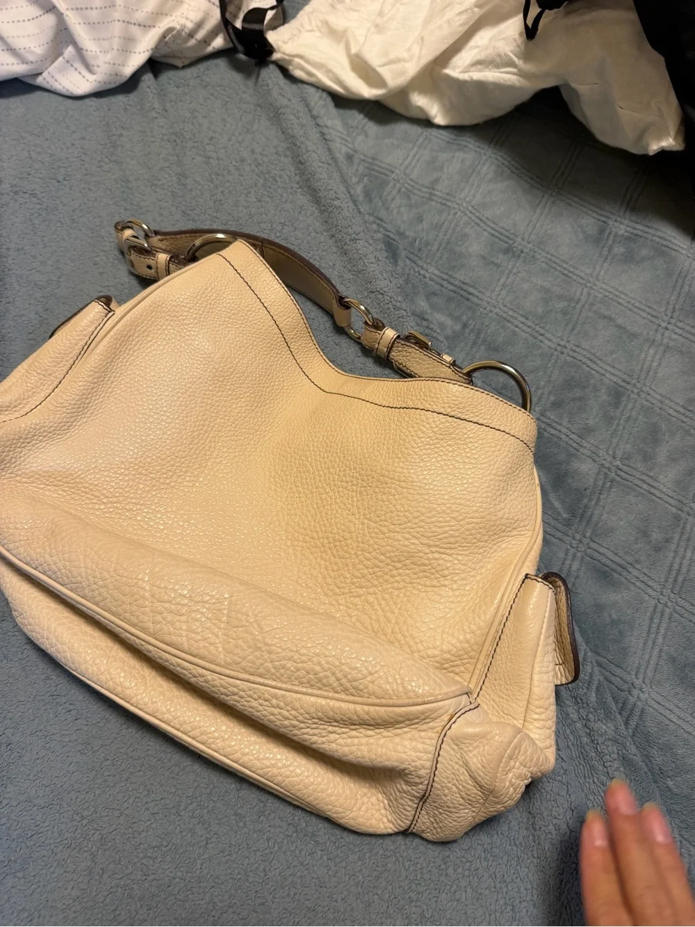 Prada Cream Pebbled Leather Shoulder Bag,Authentic